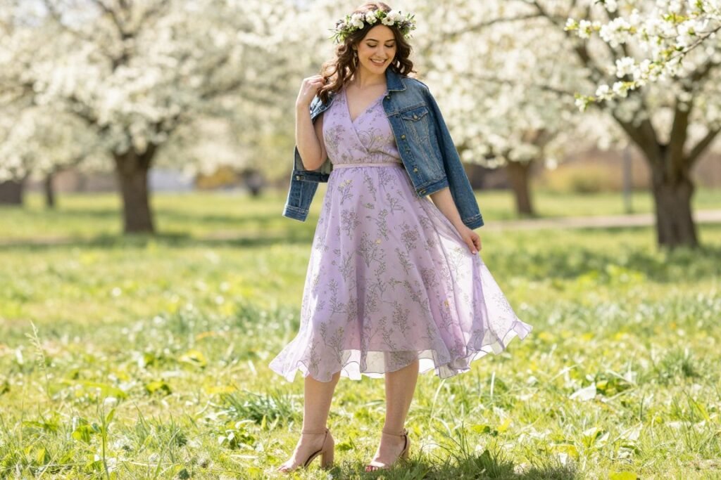Spring western wedding guest outfit in soft floral print