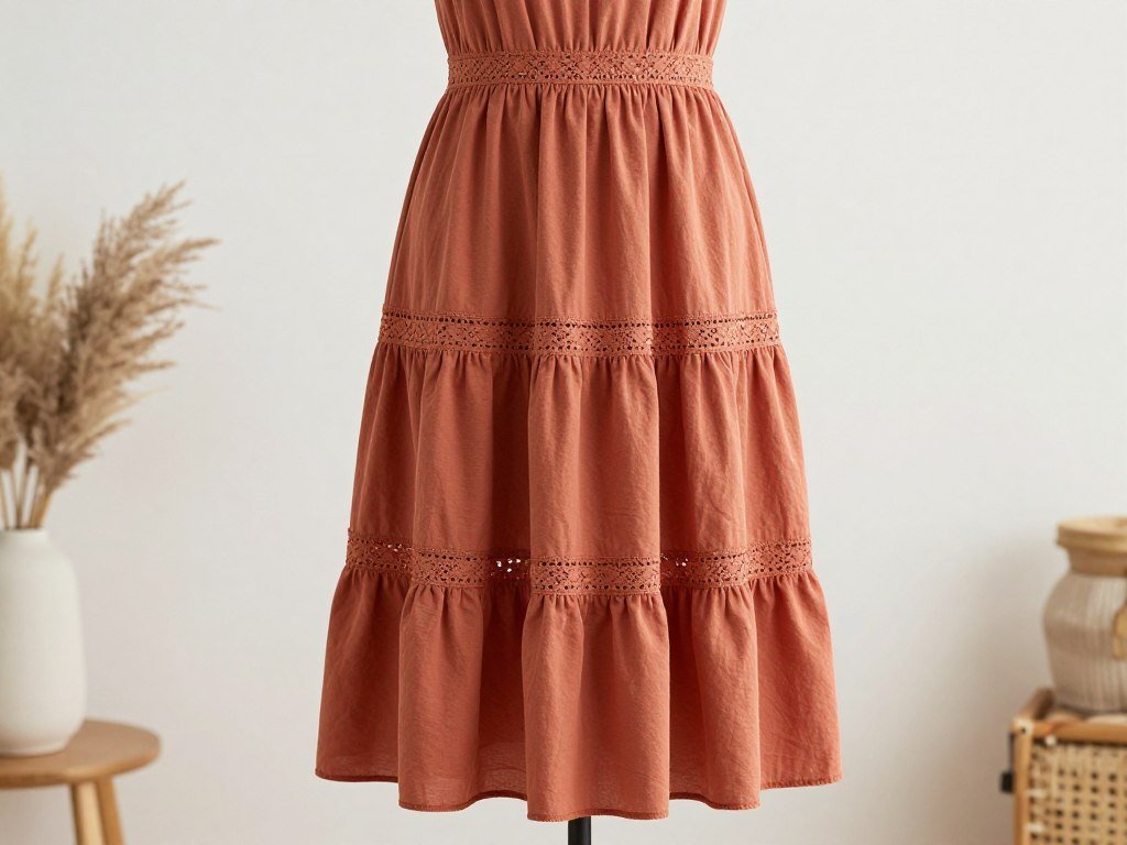 Tiered midi dress in earthy bohemian colors