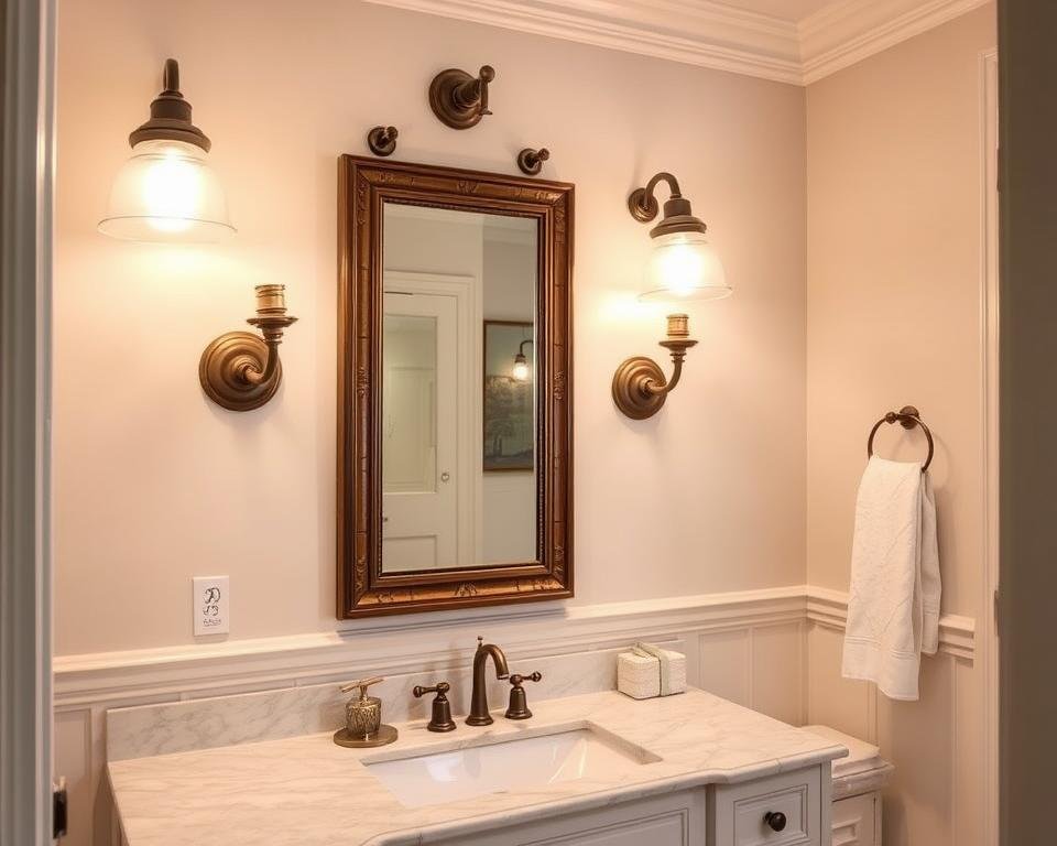 Traditional bathroom with classic vanity lighting and elegant details Traditional bathroom with classic vanity lighting and elegant details