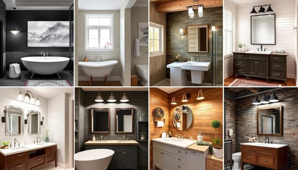 Various bathroom styles with appropriate lighting choices Various bathroom styles with appropriate lighting choices