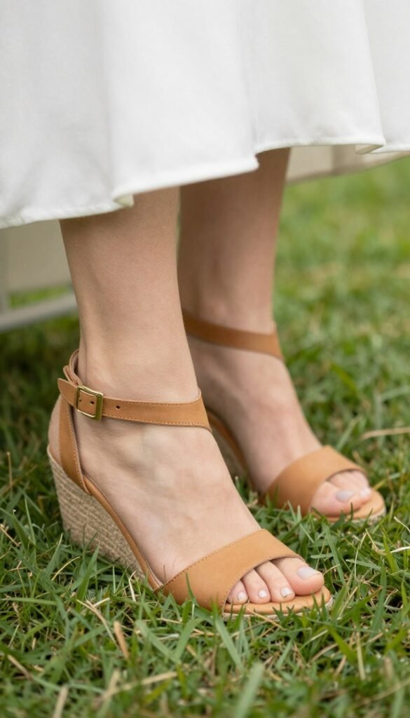 Wedge sandals for summer western wedding guest outfit