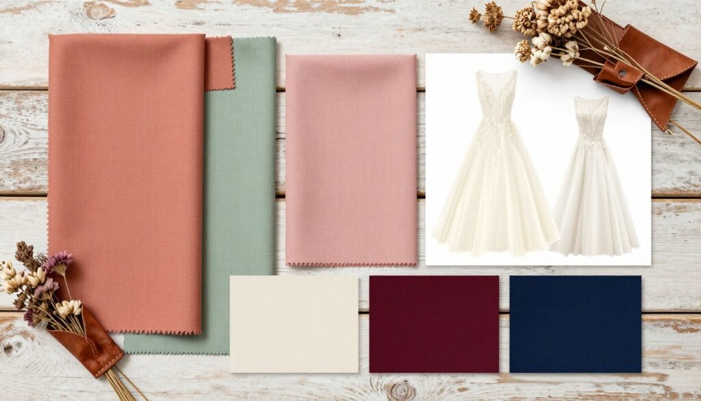 Western wedding guest outfit color palette inspiration showing earth tones