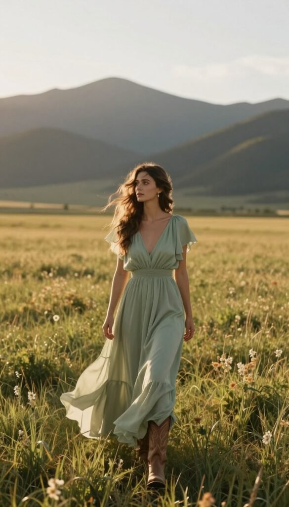 Western wedding guest outfit for outdoor ranch setting