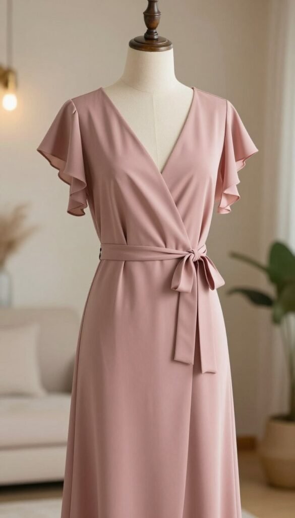 Wrap maxi dress in dusty rose
