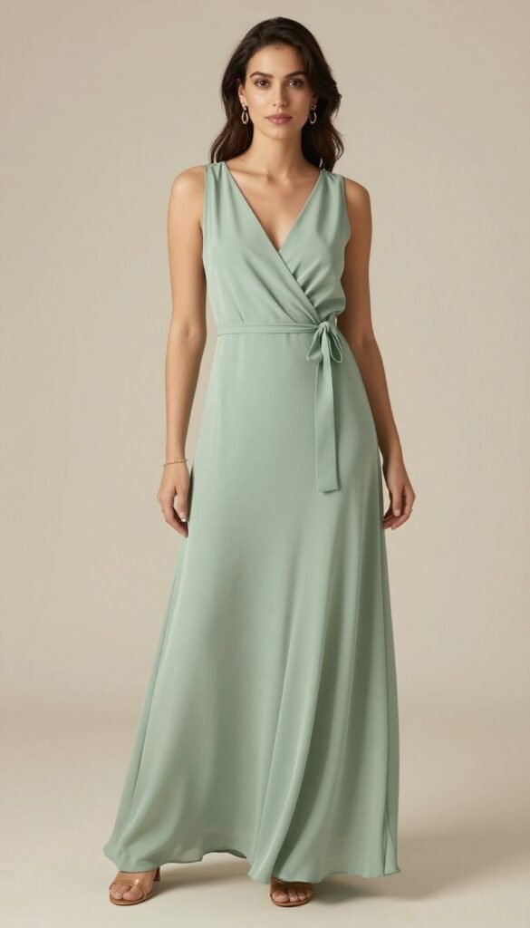 Wrap maxi dress in sage green