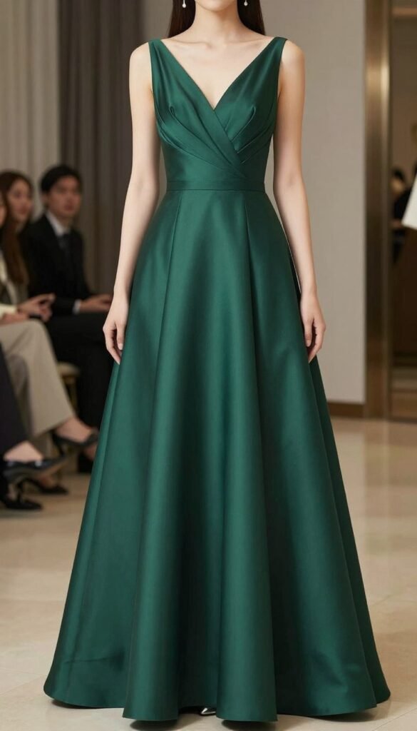a-line gown in forest green