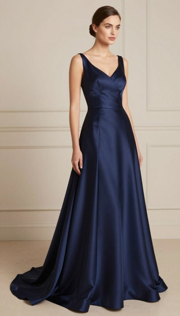a-line gown in navy satin
