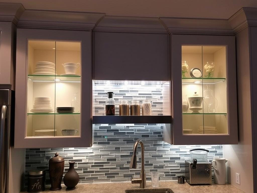 accent lighting highlighting kitchen glass cabinets and backsplash accent lighting highlighting kitchen glass cabinets and backsplash