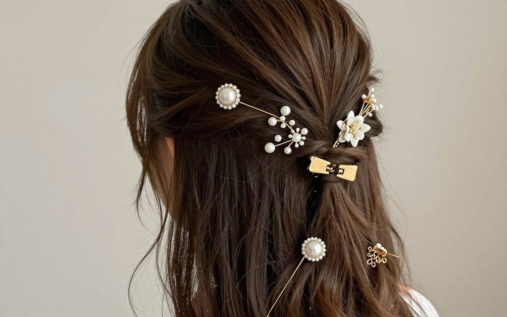 accessorized wedding guest hairstyle with long hair