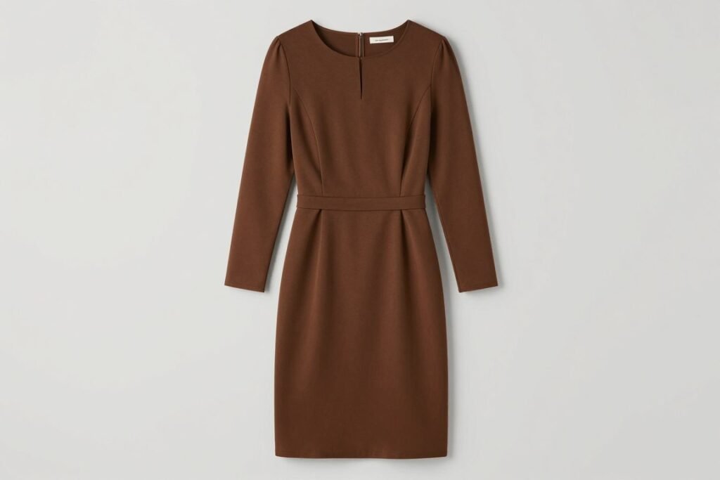 affordable brown midi dress under seventy dollars