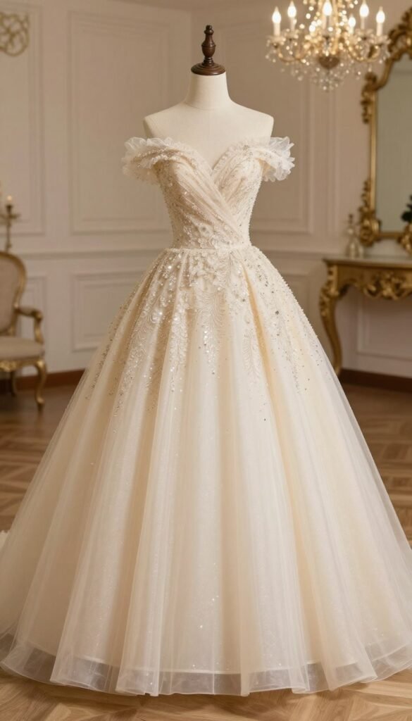 ball gown in champagne with sparkle details