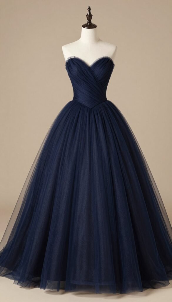 ball gown in midnight navy with full skirt
