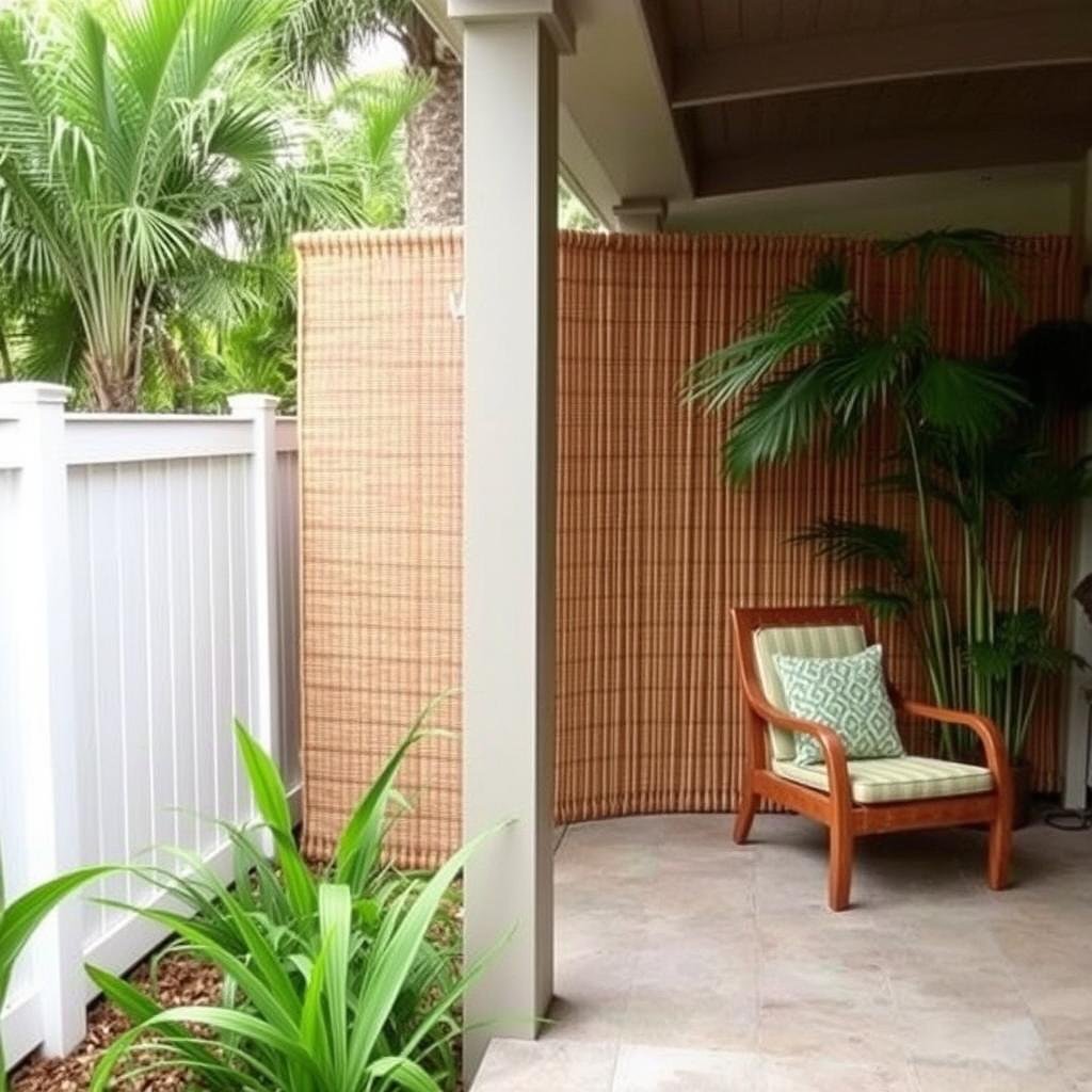 bamboo roll fencing creating privacy screen on patio