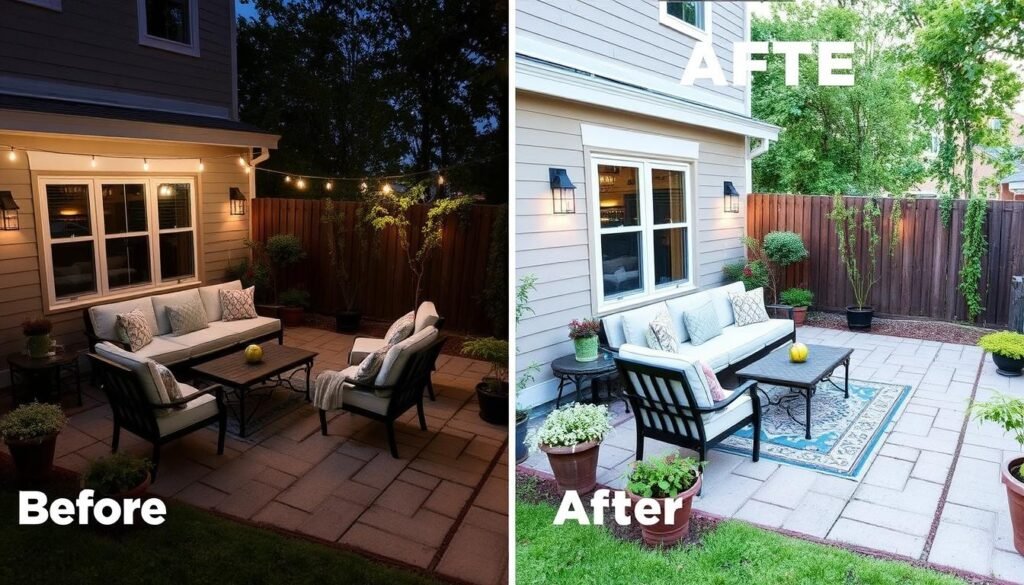 beautiful completed small patio transformation showing before and after results
