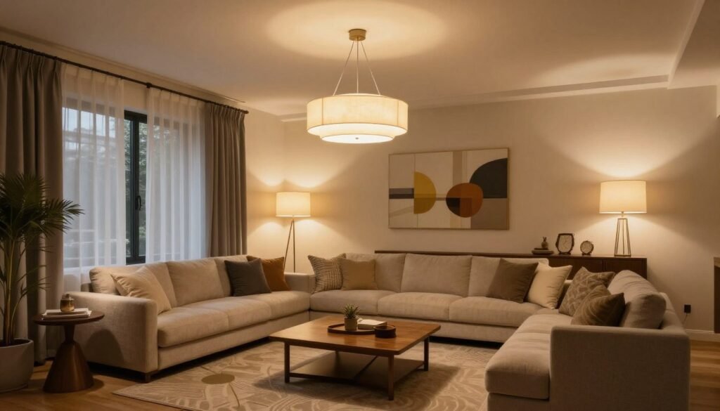 beautifully lit living room showcasing multiple lighting layers beautifully lit living room showcasing multiple lighting layers