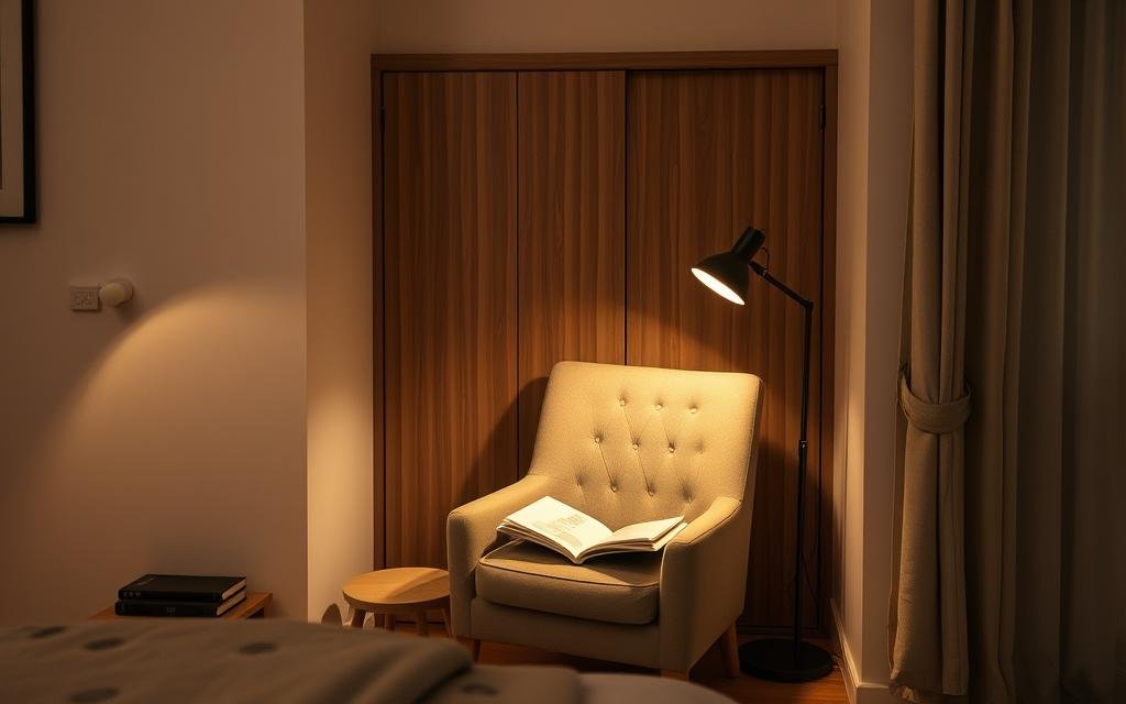 bedroom reading nook with dedicated task lighting