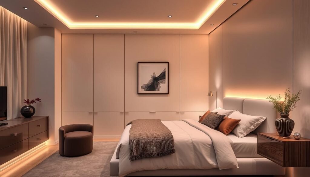 bedroom showcasing led strip lighting matched to interior design style