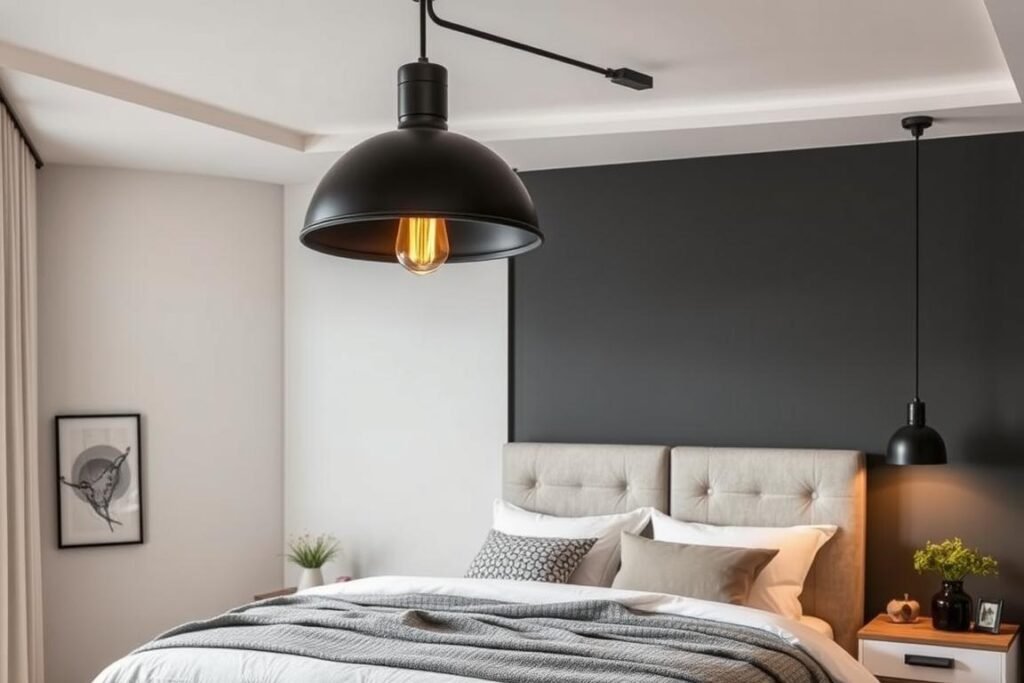 bedroom with metal pendant ceiling fixtures bedroom with metal pendant ceiling fixtures