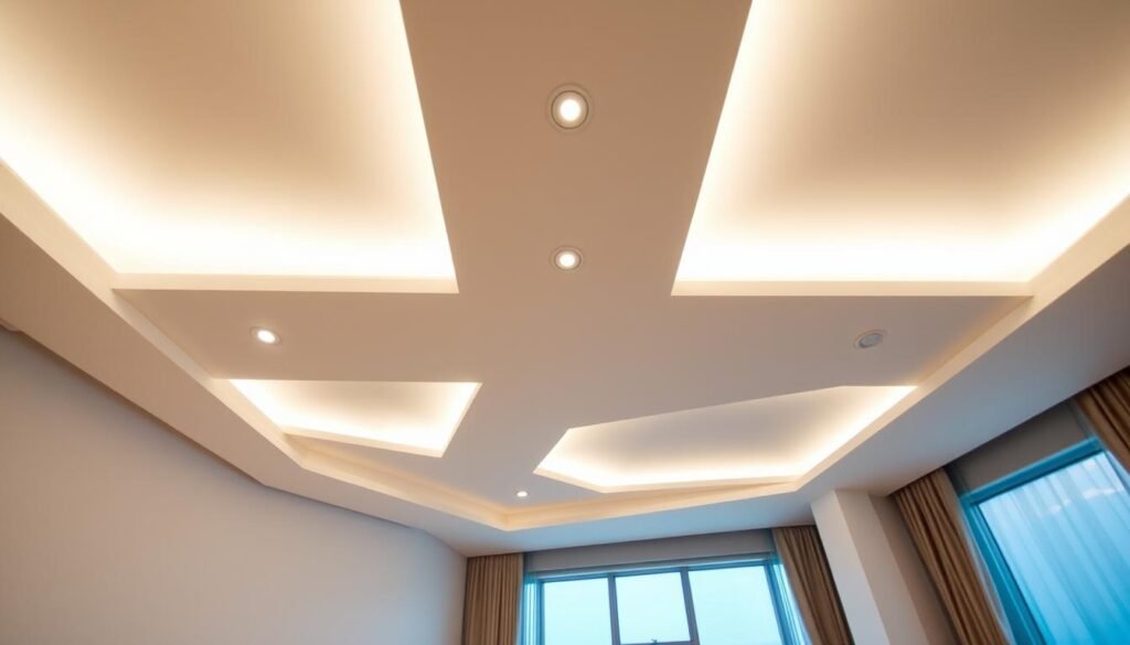 bedroom with recessed ceiling lights creating ambient glow