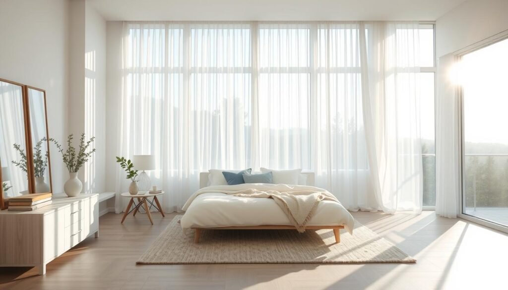 bedroom with sheer curtains maximizing natural light