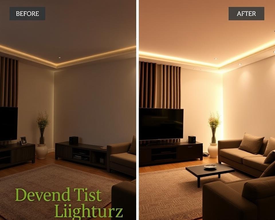 before and after LED strip installation showing transformation before and after LED strip installation showing transformation