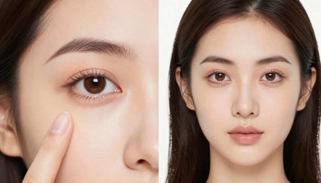 before and after showing makeup mistakes corrected on brown eyes