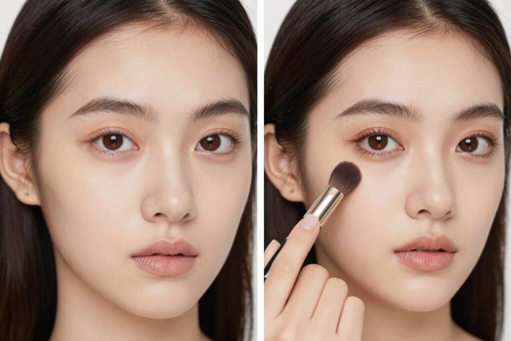 before and after showing makeup that photographs well