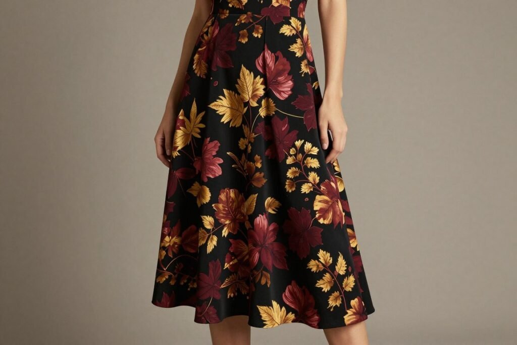 black floral midi dress for fall wedding