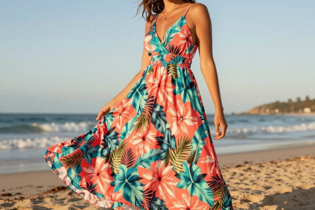 bold floral maxi dress for summer wedding