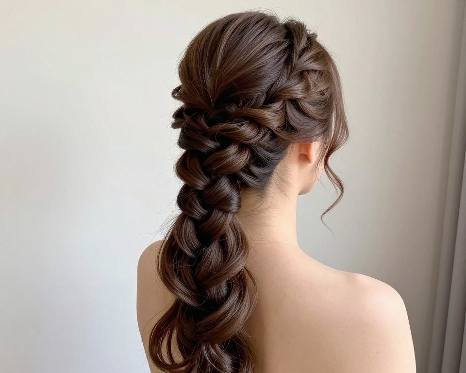 braided ponytail wedding guest hairstyle long hair
