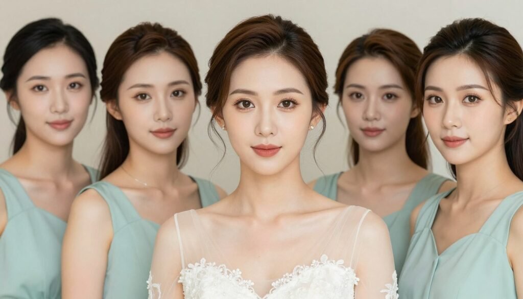 bridesmaid with brown eyes coordinated wedding makeup