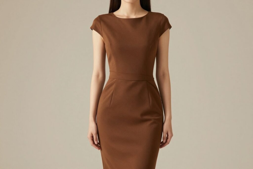 brown belted dress for hourglass body