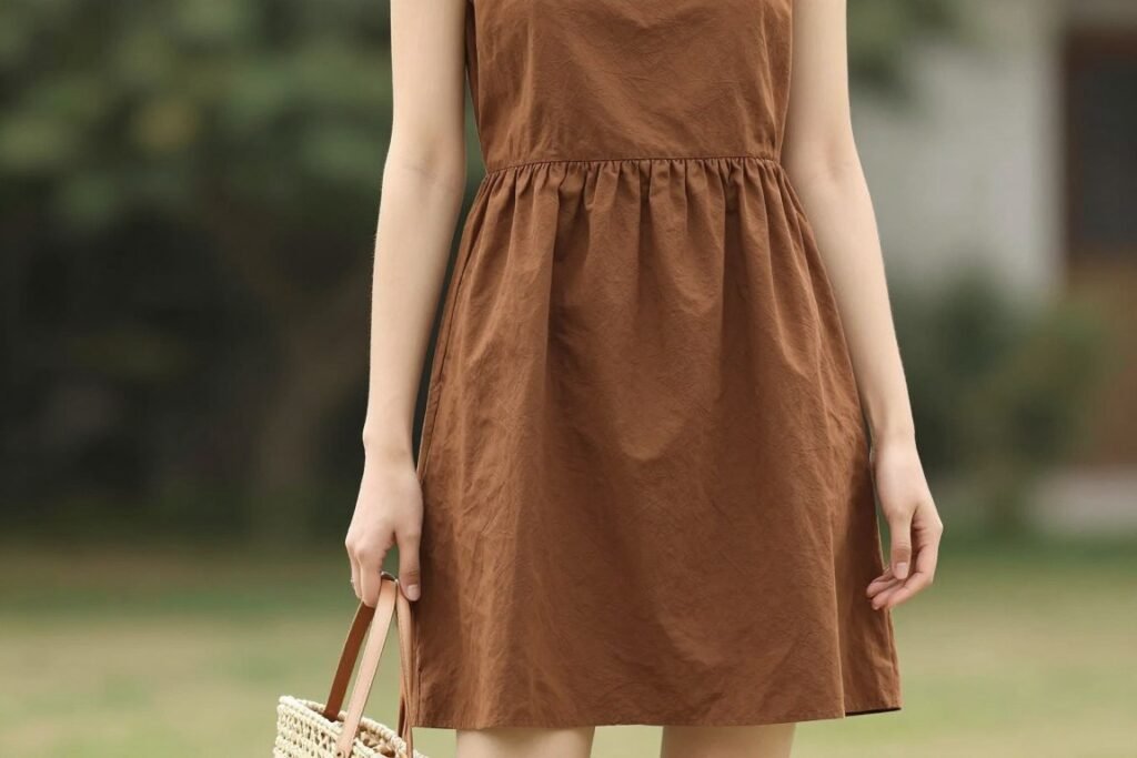 brown cotton blend summer wedding dress