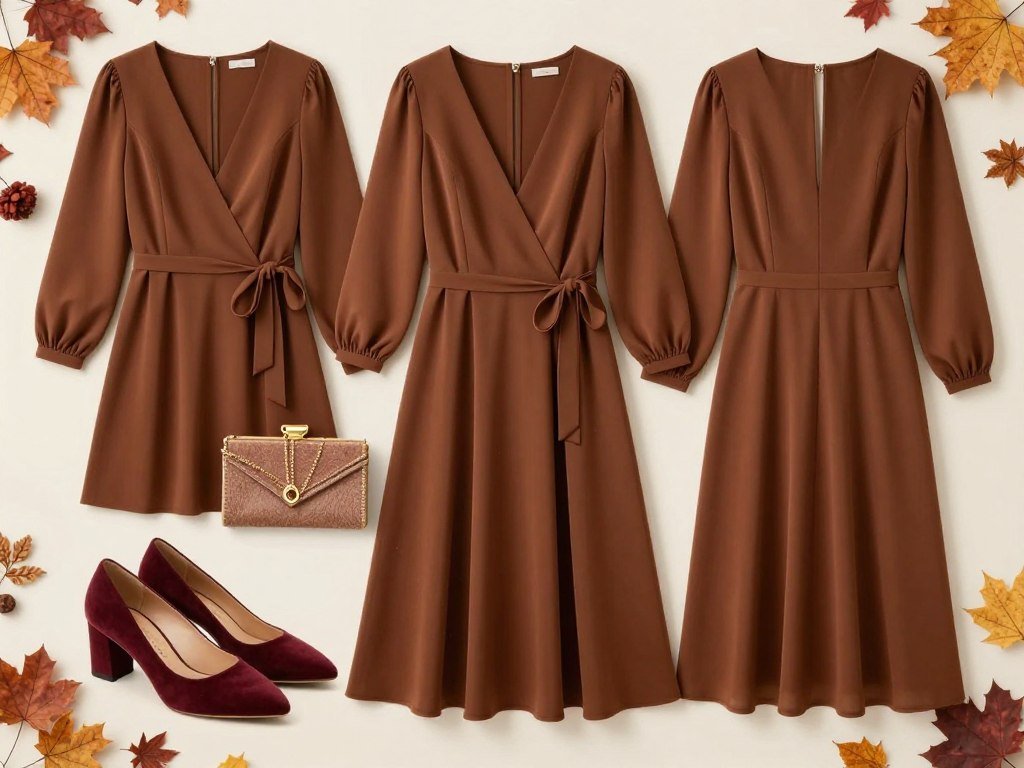 brown dress fall wedding styling with accessories