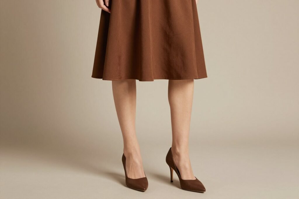 brown dress outfit with coordinating heels
