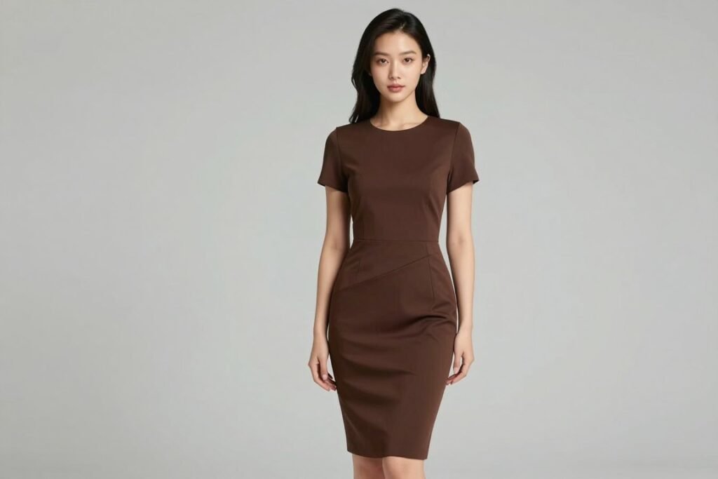 brown dress styled for petite body type