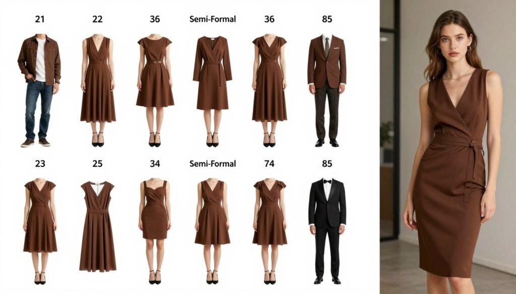 brown dresses for different wedding dress codes