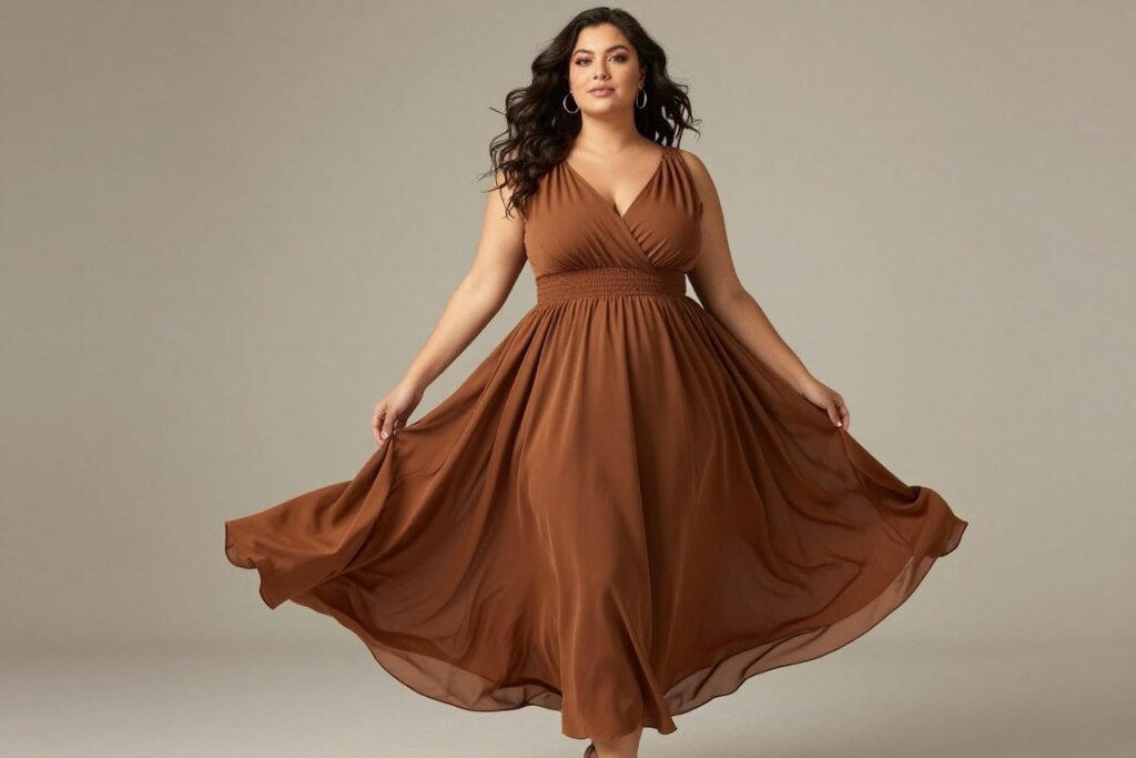 brown empire waist dress for curvy figure