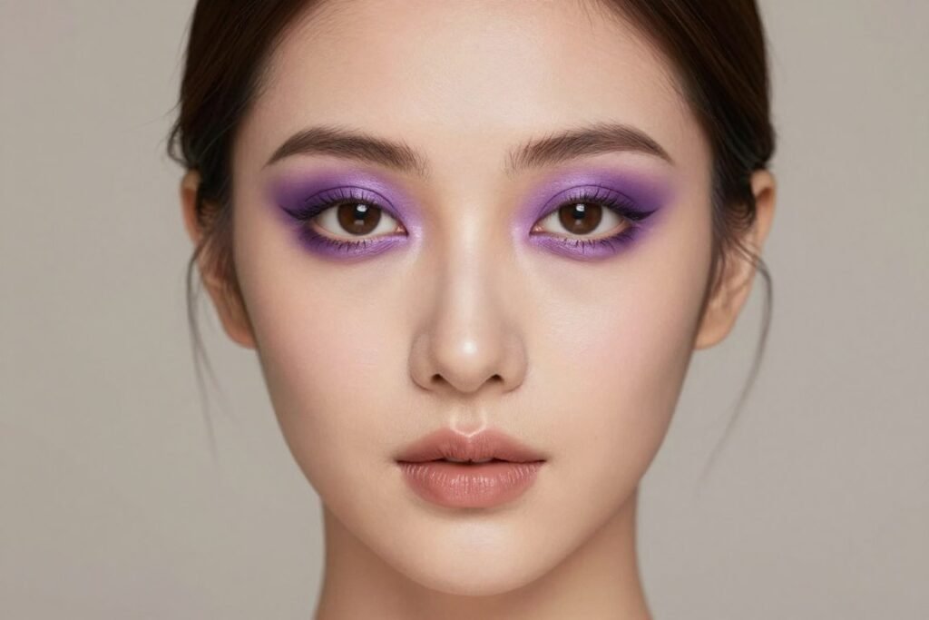 brown eyes with purple and plum eyeshadow wedding makeup look
