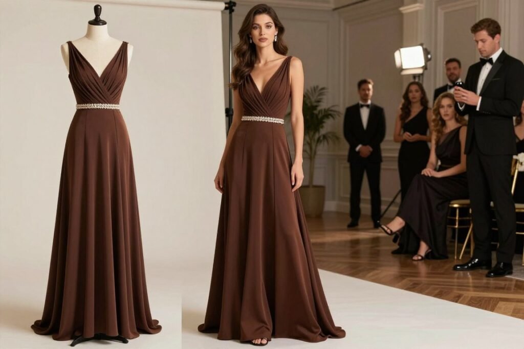brown semi-formal maxi dress