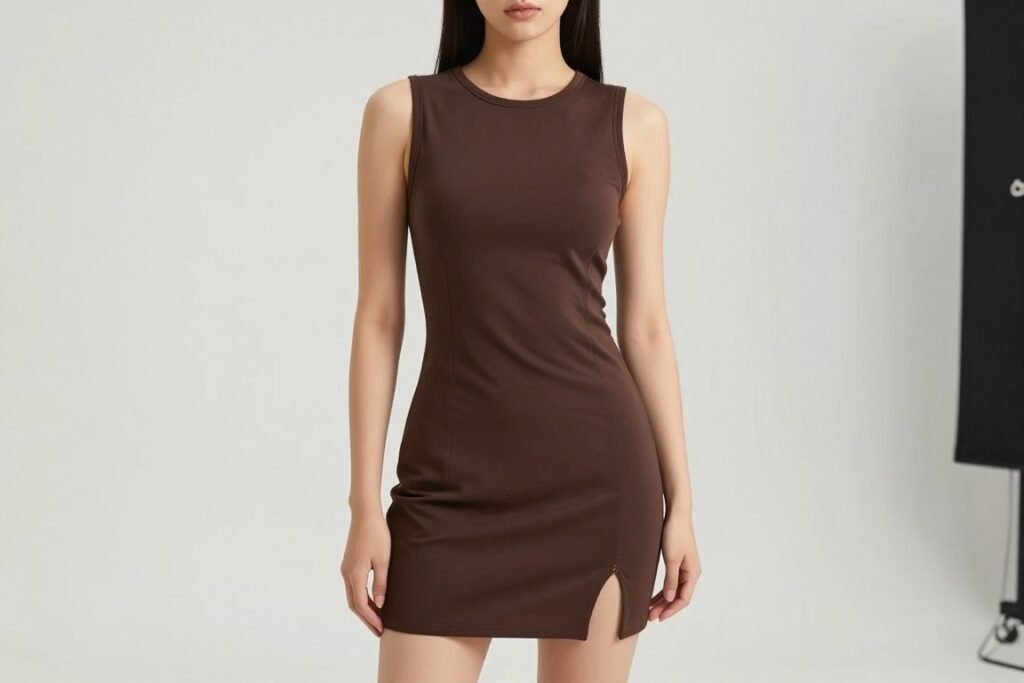 brown shift mini dress