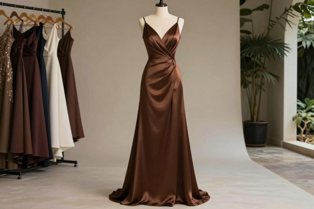 brown silk dress for elegant summer wedding