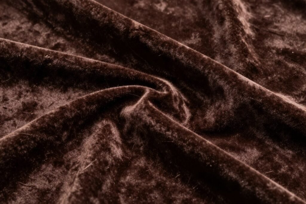 brown velvet dress fabric close-up