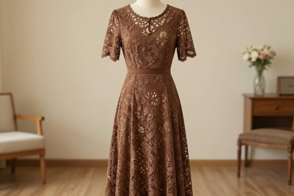 brown vintage lace maxi dress