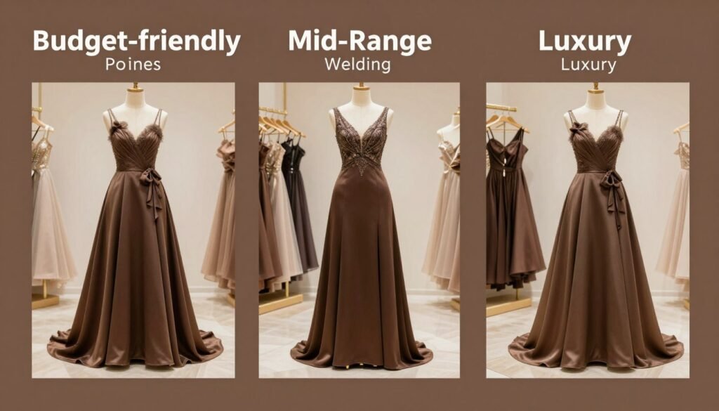 brown wedding guest dresses at various price points