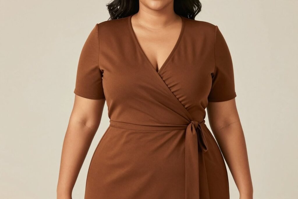 brown wrap dress for curvy body type