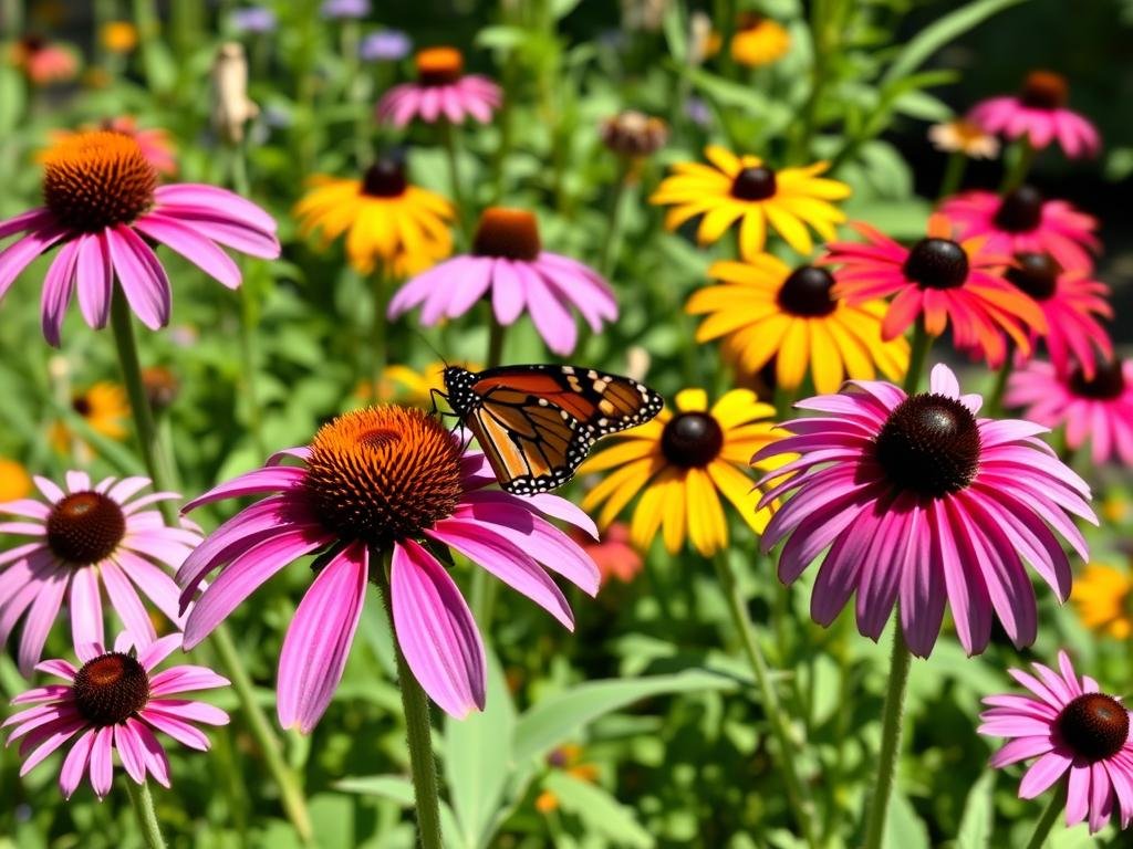 butterfly garden with native flowers and monarch butterfly
