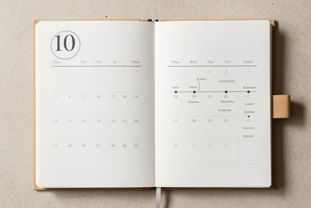 calendar marking wedding date and shopping timeline
