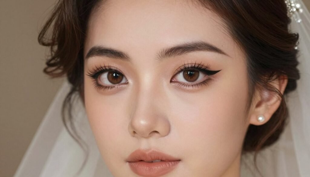 cat eye eyeliner on brown eyes wedding makeup look