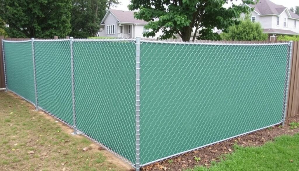 chain link fence with privacy slats installed